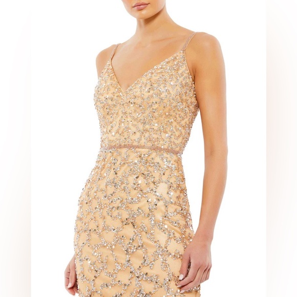 Mac Duggal Style 5625 V Neck Beaded Column Gown With Cap Sleeves Dress